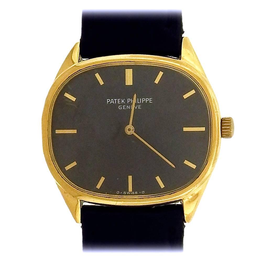 Patek Philippe yellow gold Ellipse Blue Gold Dial Manual Wristwatch, Ref 3845 