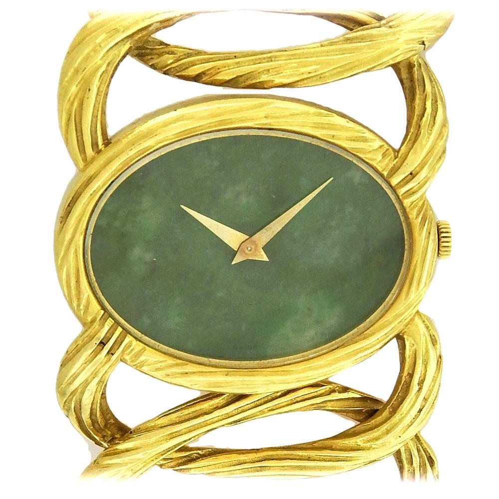 Piaget Ladies Yellow Gold Jade Dial Cocktail Manual Wristwatch, 1980s 