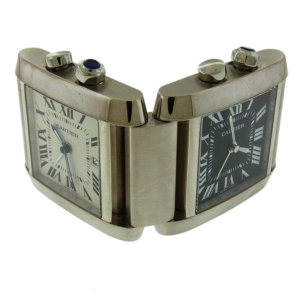 Cartier Tank Francaise GMT Night/Day Travel Clock In Good Condition In New York, NY
