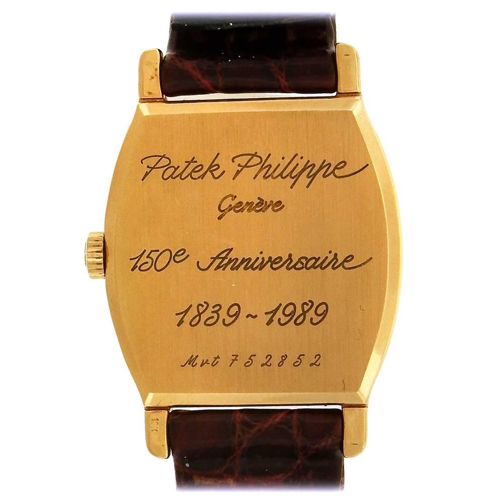 Patek Philippe Rose Gold Tonneau-Shape Anniversary Jump Hour Wristwatch In Excellent Condition In New York, NY