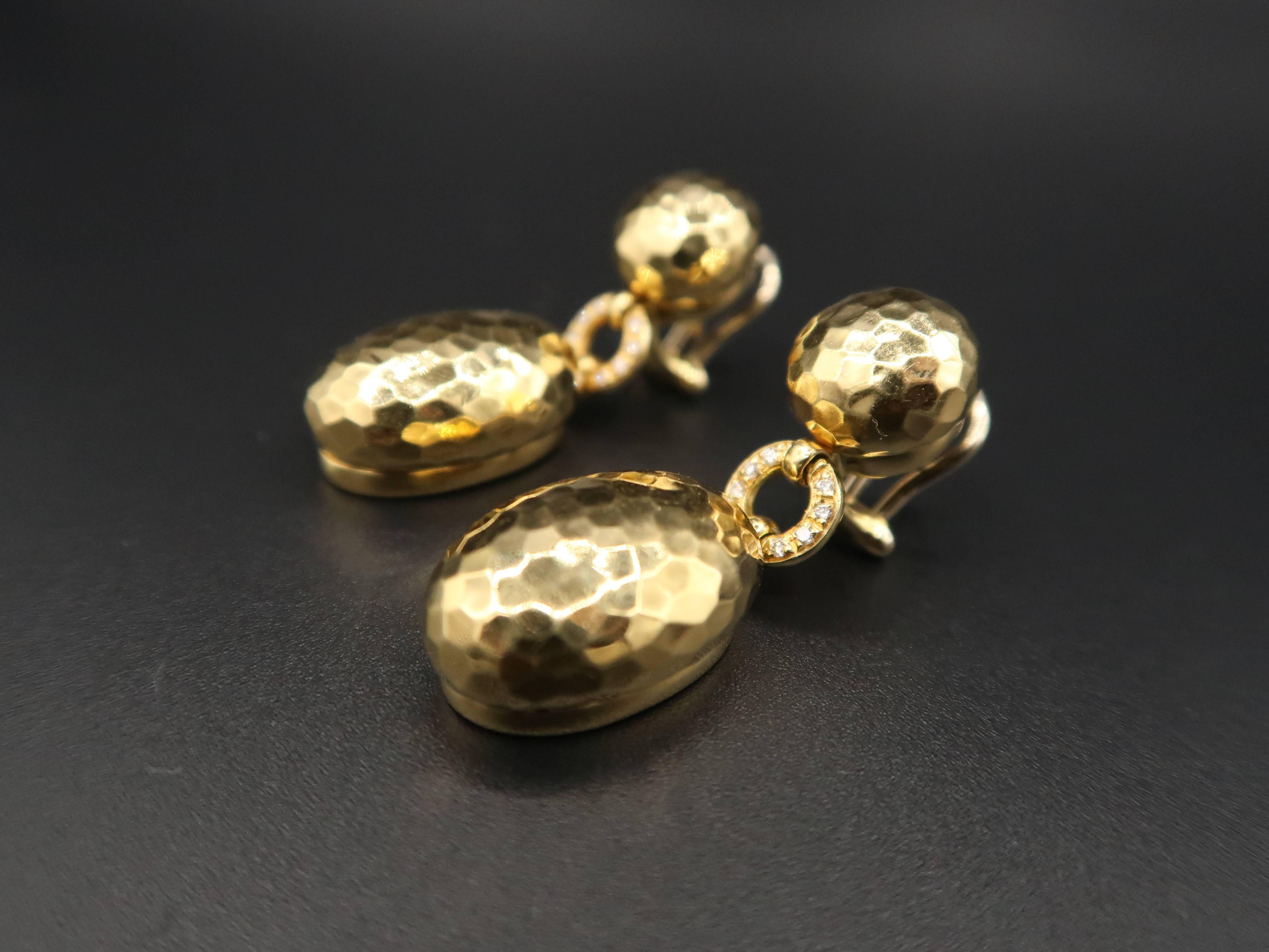 Women's Gold Hammered Diamond Earrings