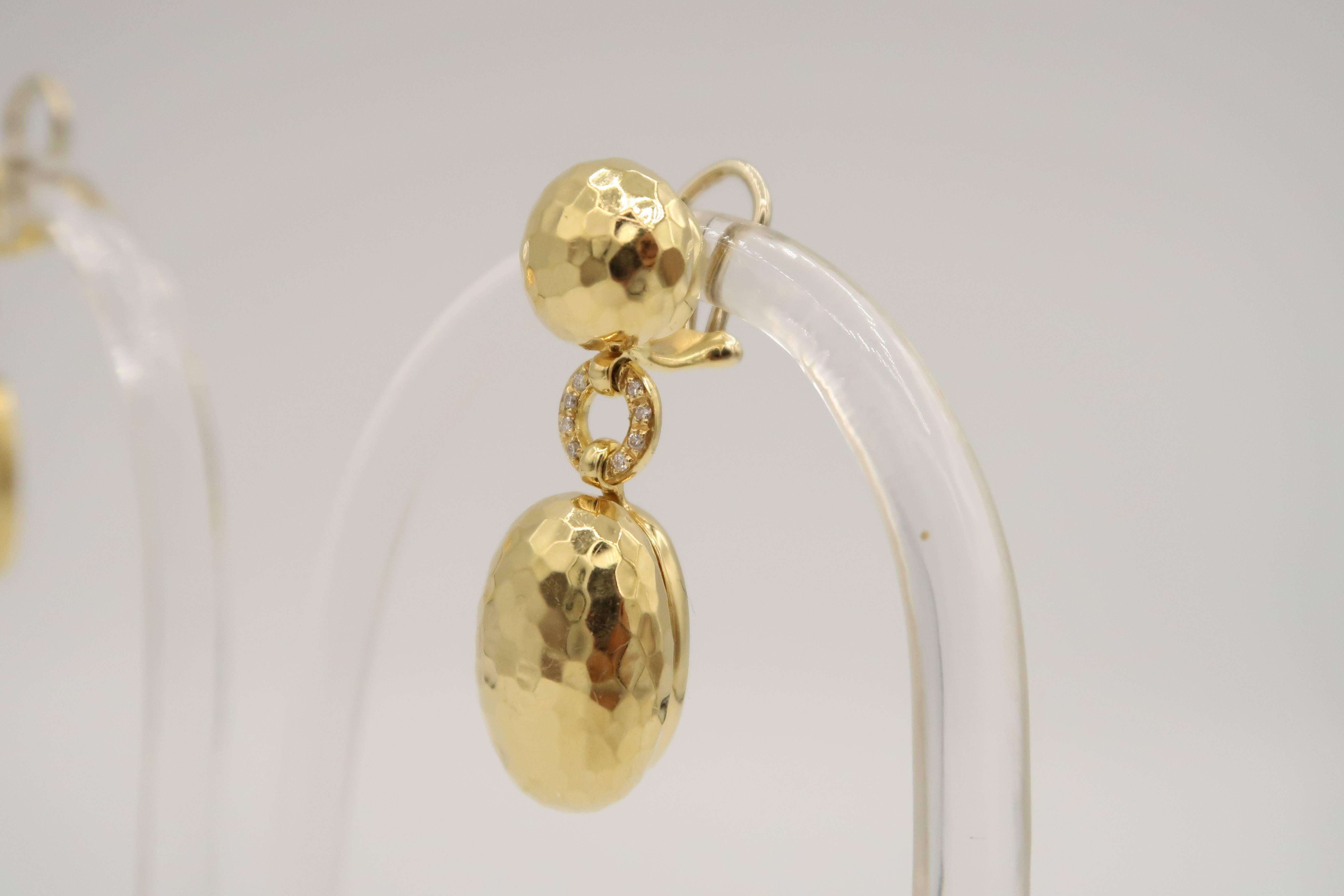 Gold Hammered Diamond Earrings 1
