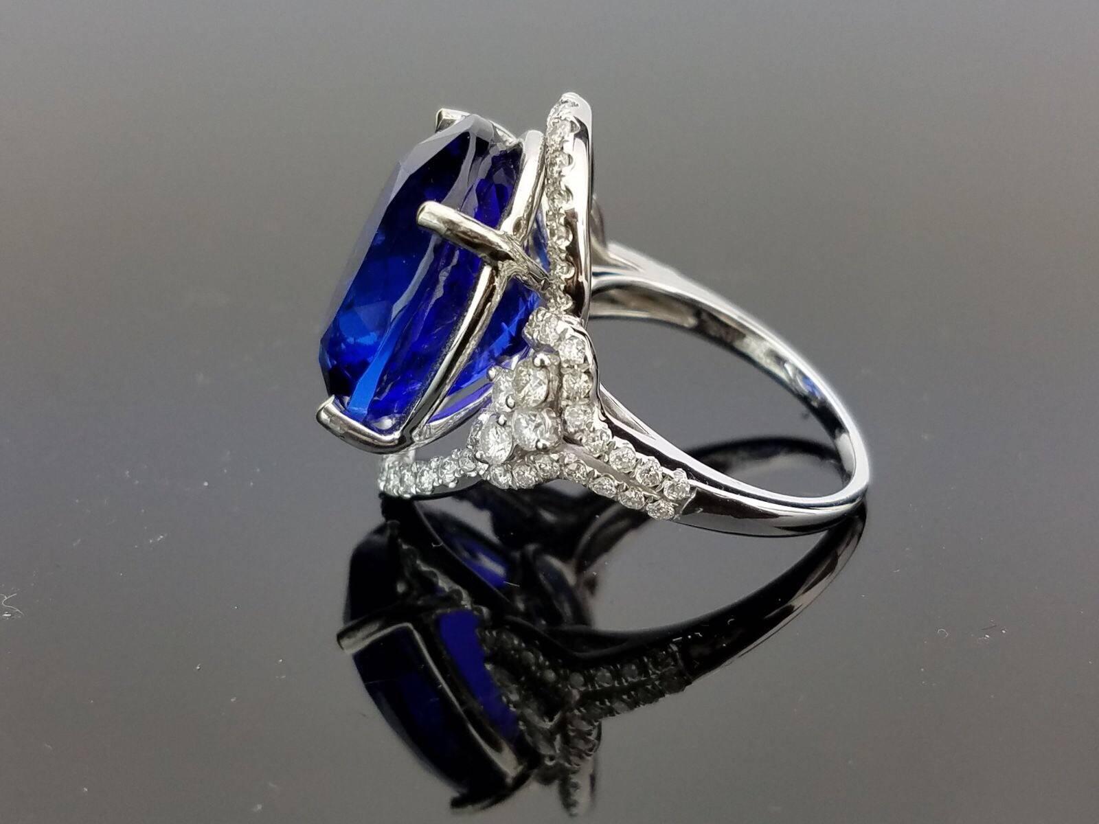Modern Oval Tanzanite and Diamond Cocktail Ring For Sale