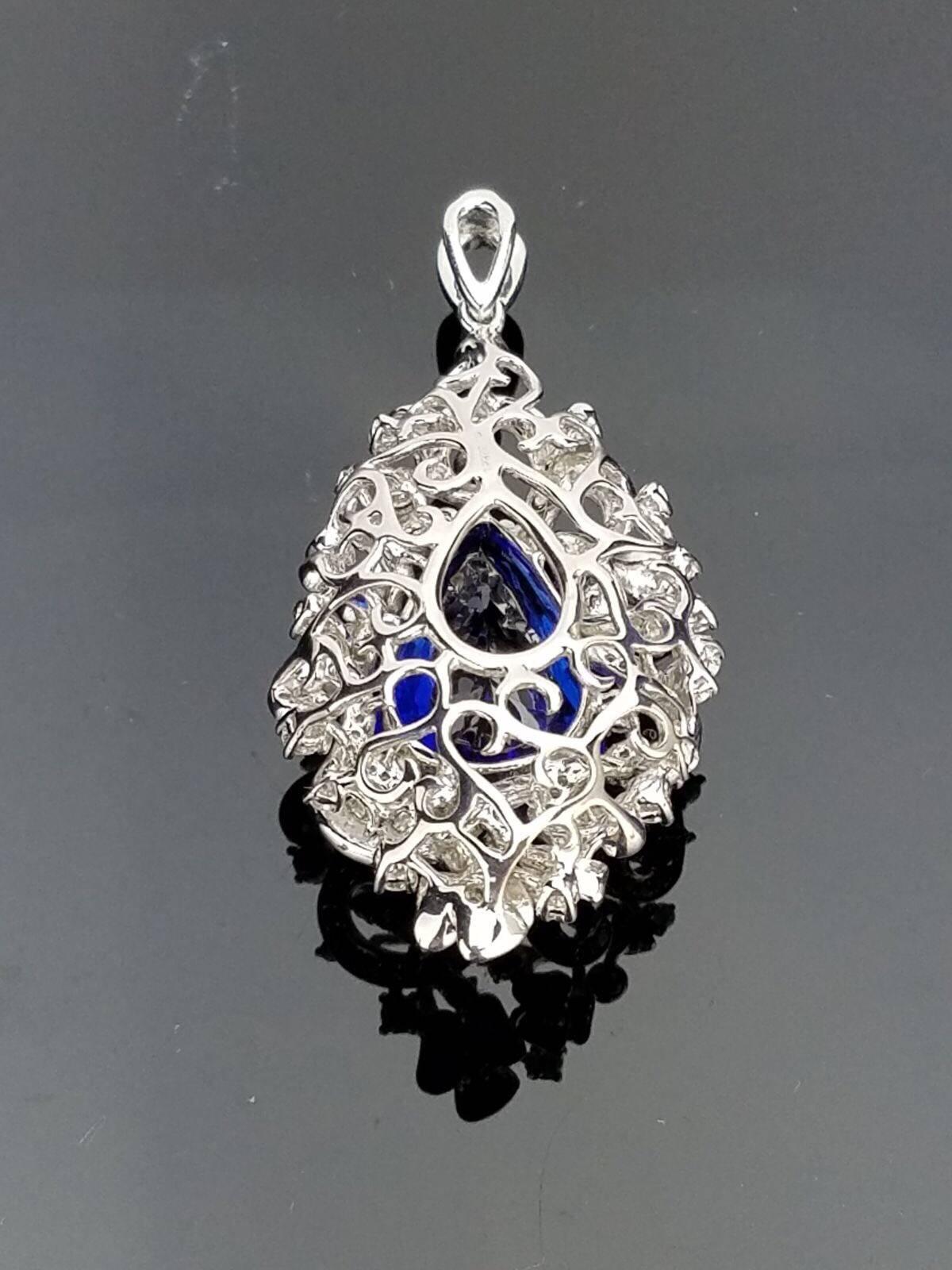 Art Deco Certified 14.81 Carat Tanzanite and Diamond Pendant