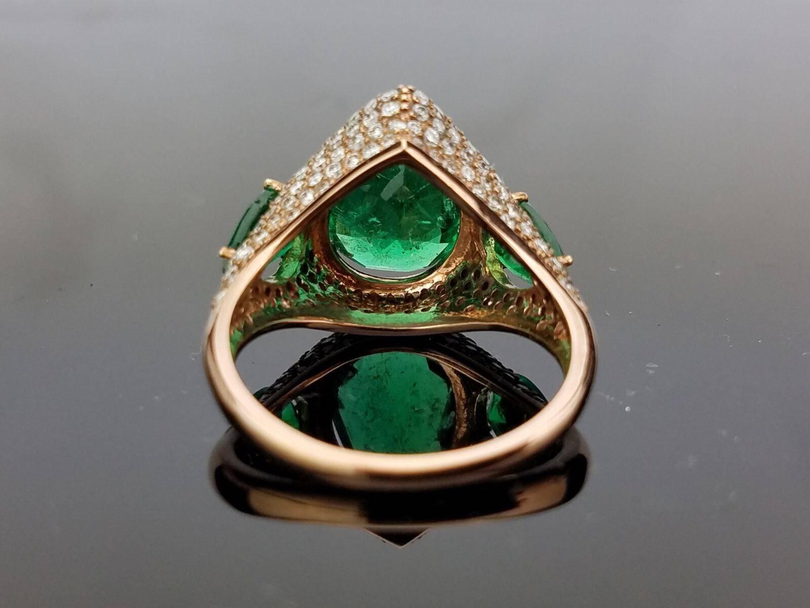 Pear Cut Pear Shape Emerald and Diamond Cocktail Ring For Sale