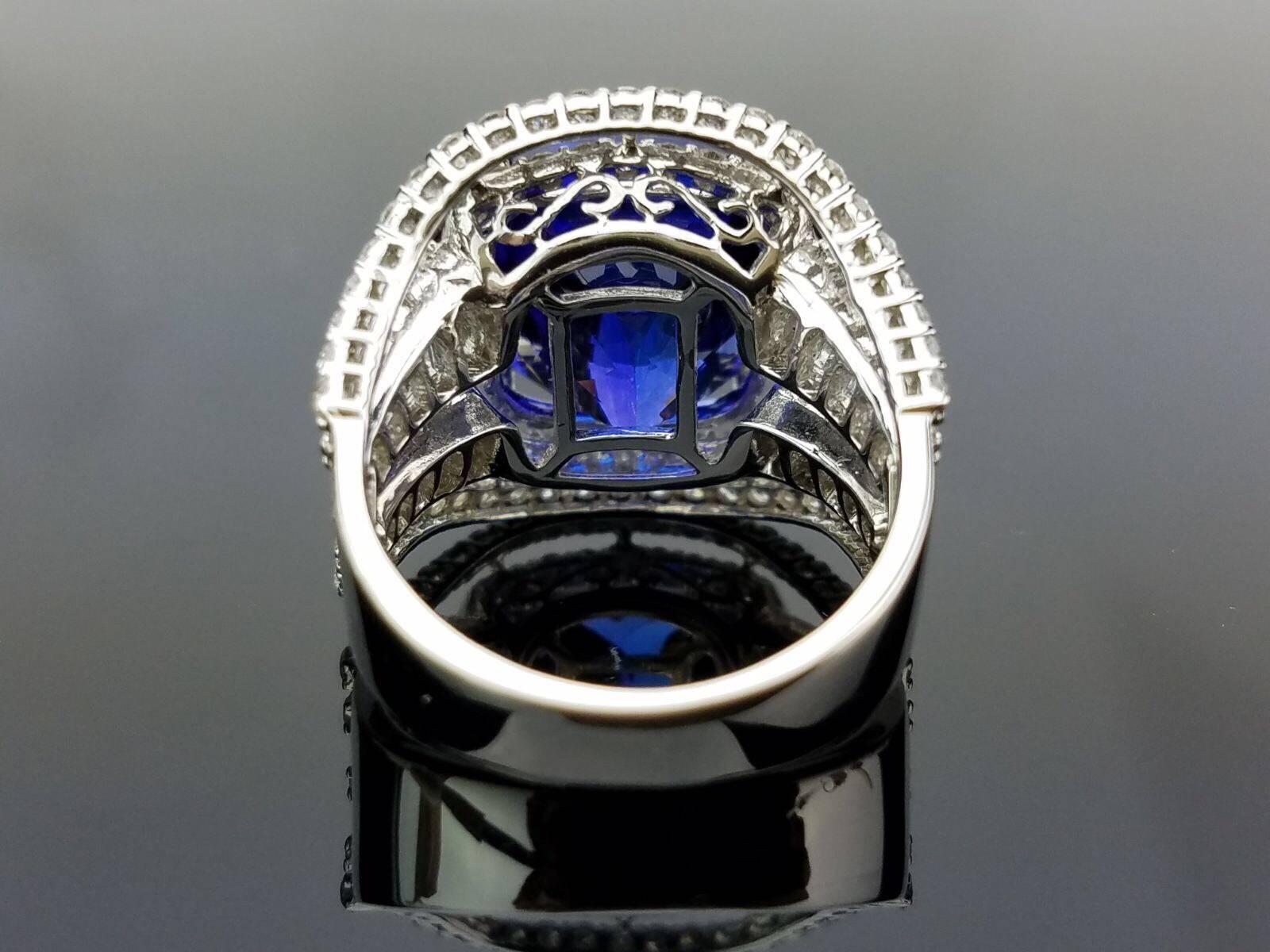 Emerald Cut 11.6 Carat Tanzanite and Diamond Cocktail Ring For Sale