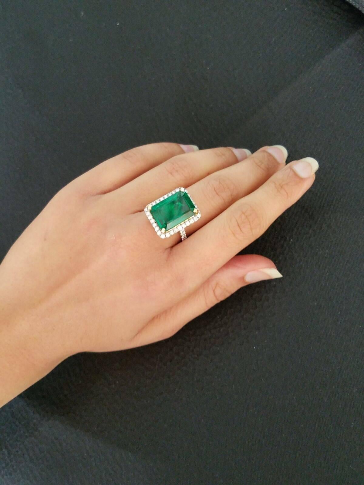 Women's 15.19 carat Zambian Emerald and Diamond Cocktail Ring
