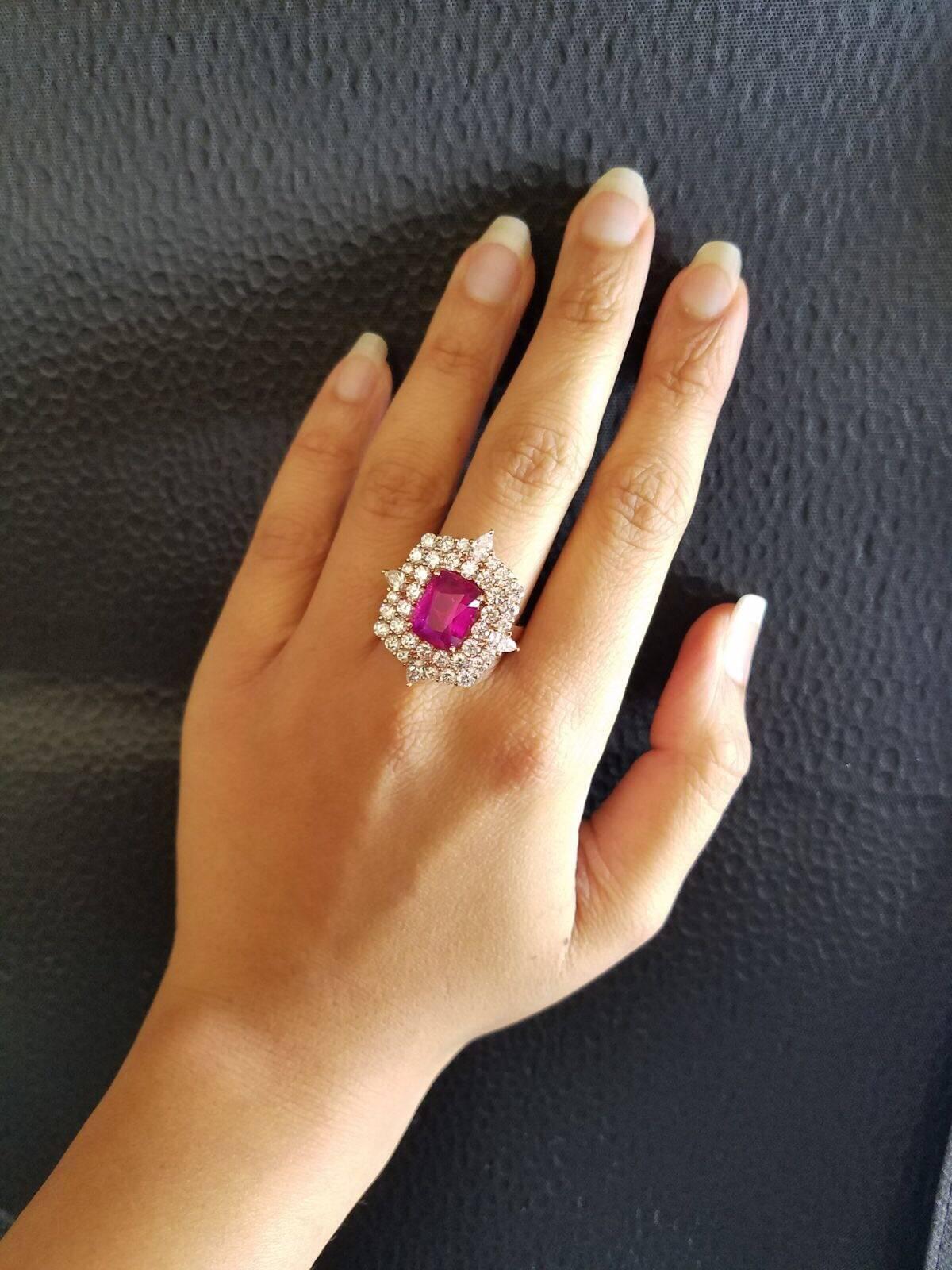 Art Deco Certified Mozambique Ruby and Diamond Cocktail Ring