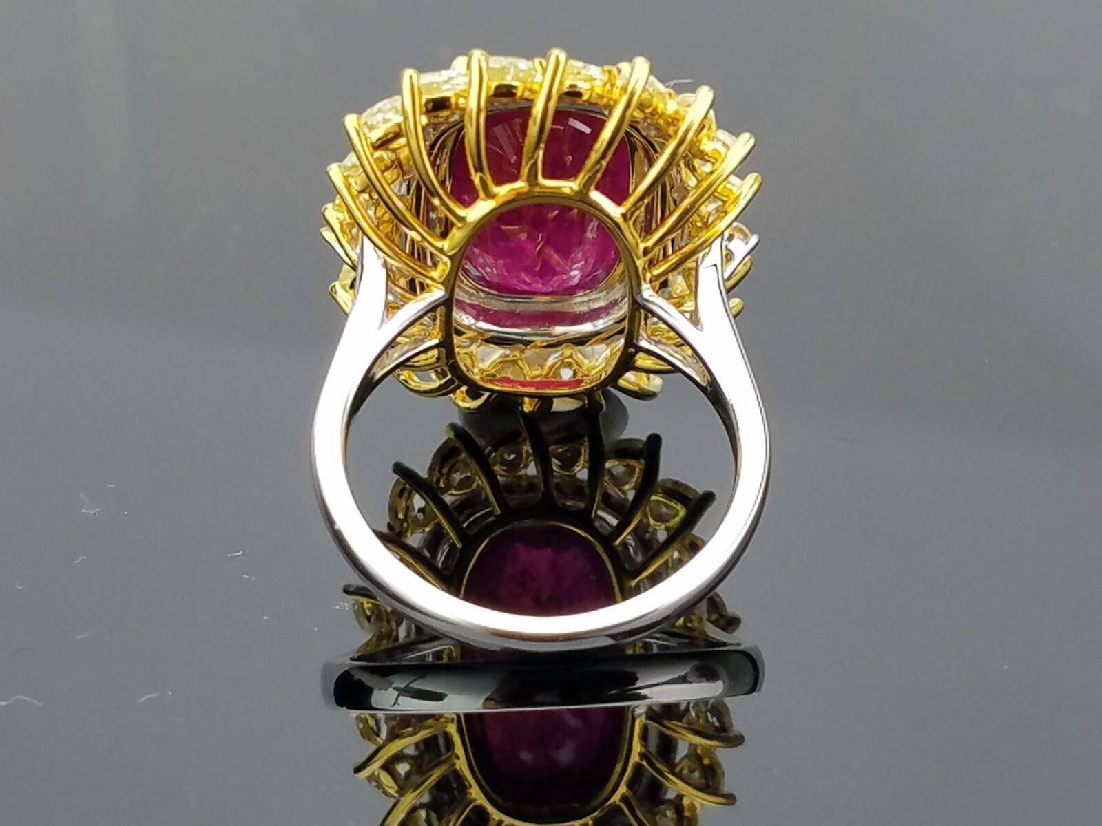 Oval Cut GRS Certified 16.80 Carat Ruby and Diamond Cocktail Ring
