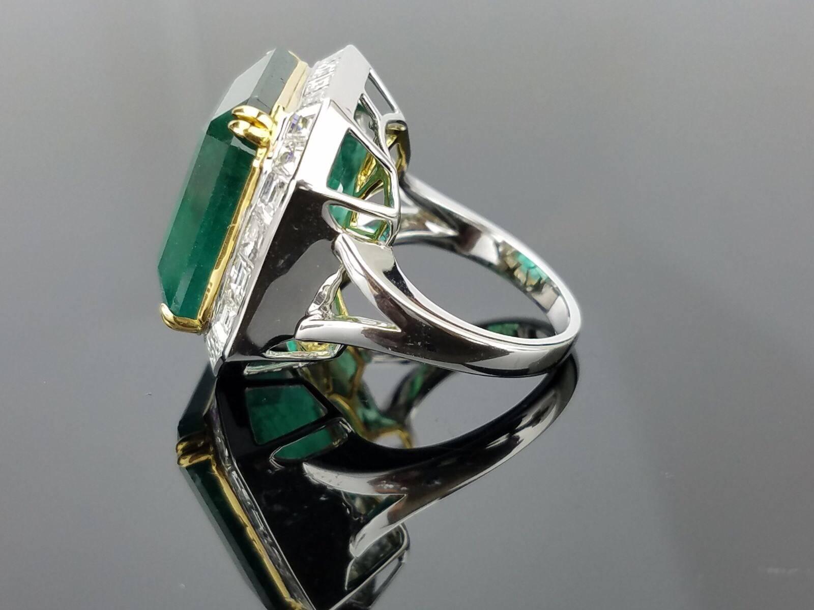 Modern Certified 24.66 Carat Emerald and Diamond Cocktail Ring