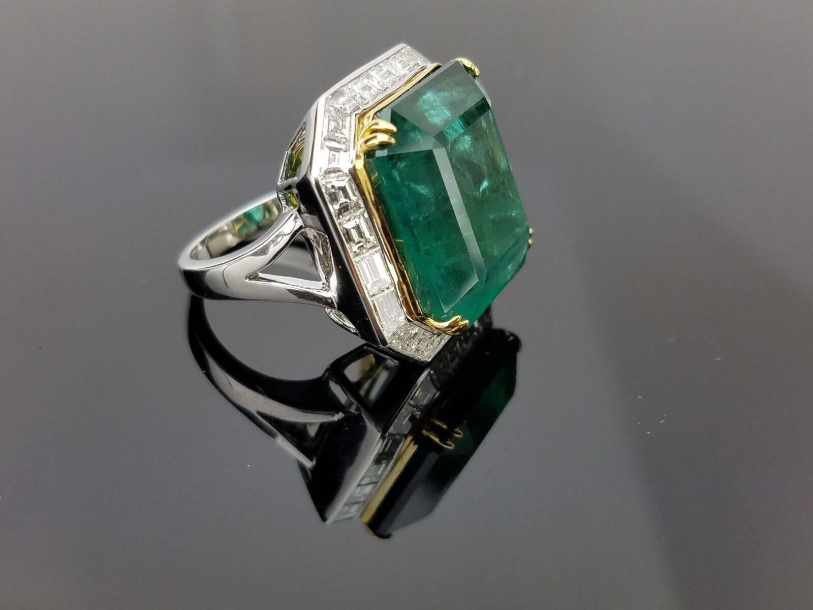 Emerald Cut Certified 24.66 Carat Emerald and Diamond Cocktail Ring
