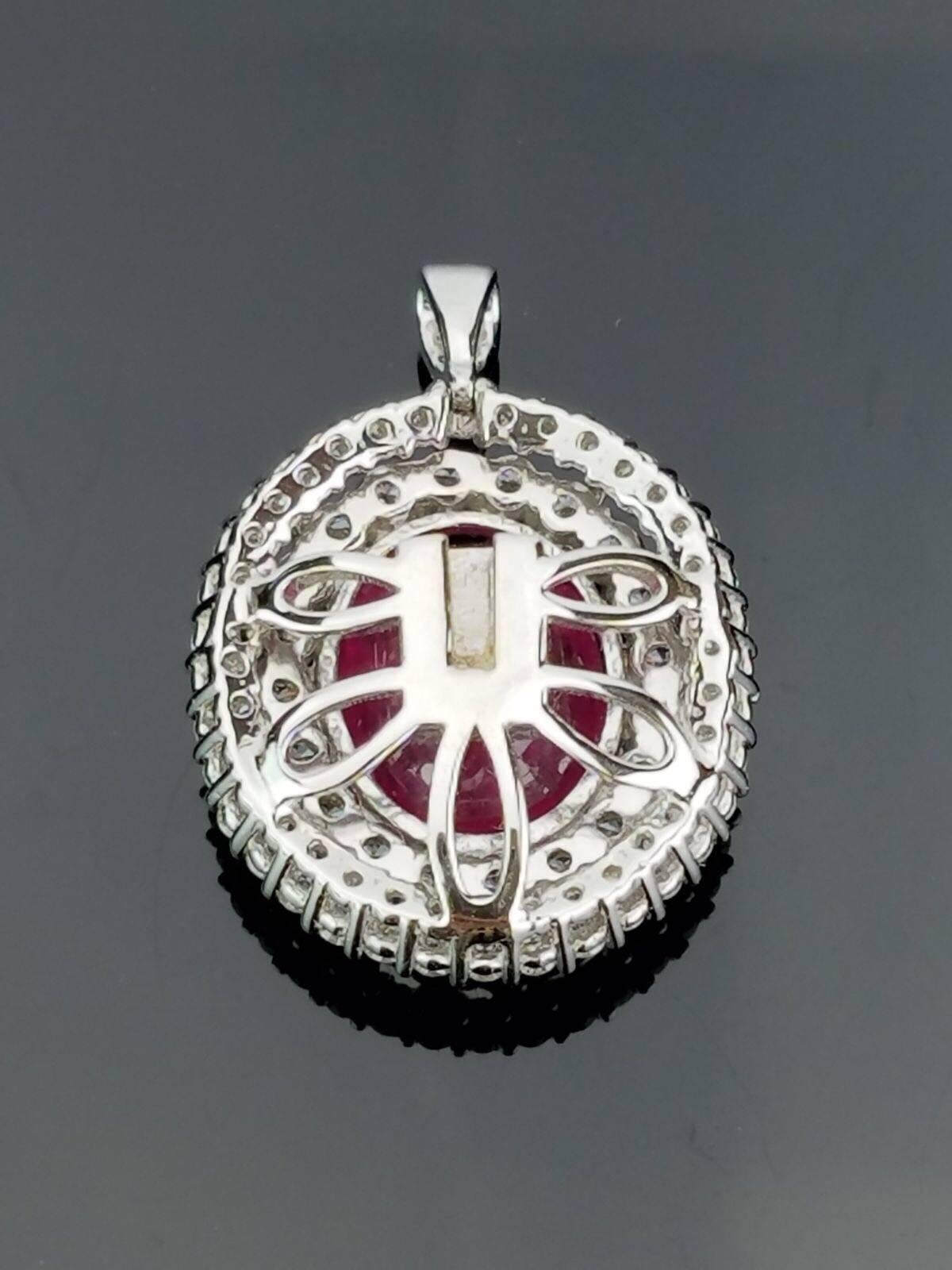 Modern Classic Oval Ruby and Diamond Pendant