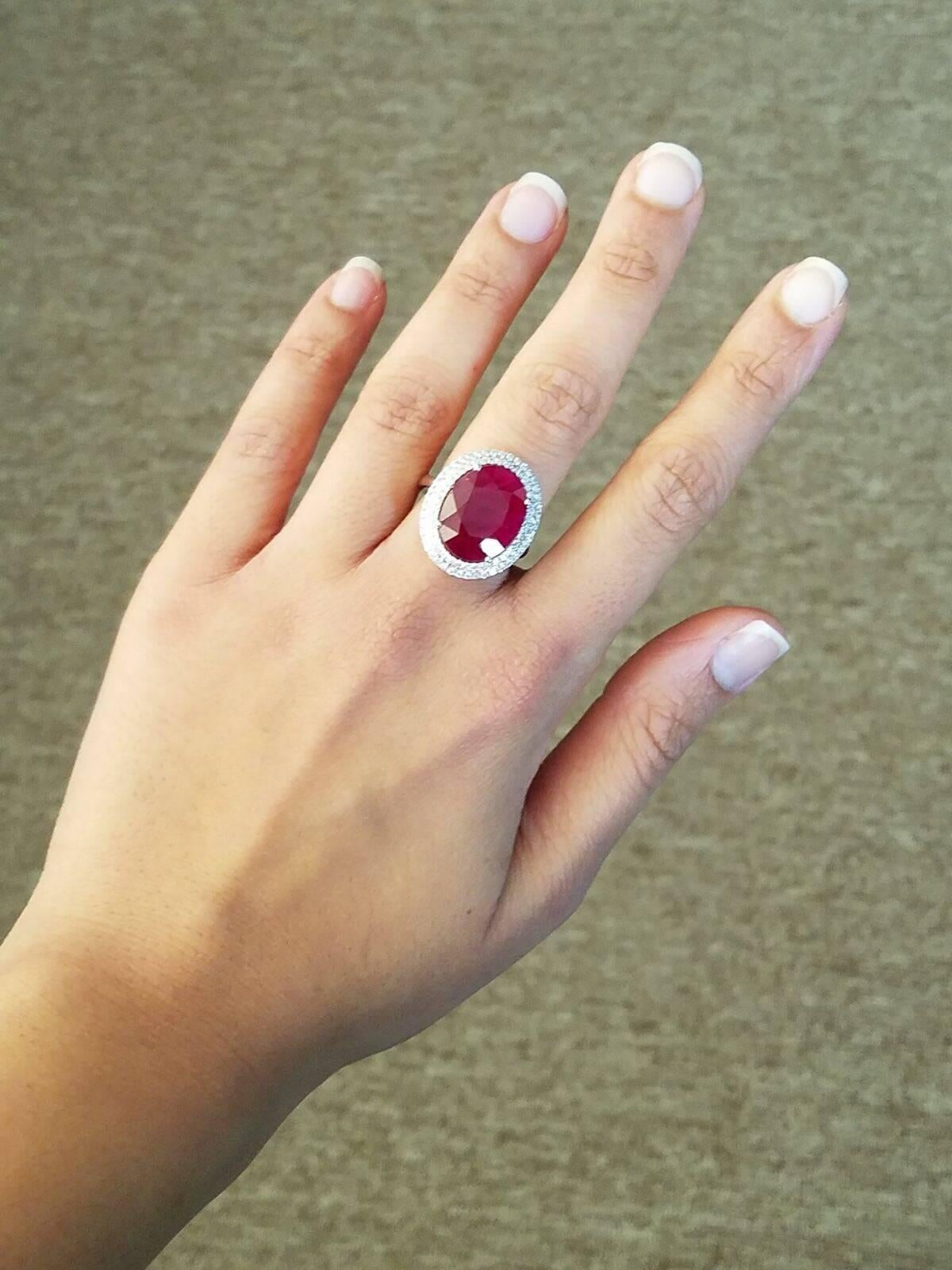 Modern 8.58 Carat Oval African Ruby and Diamond Cocktail Ring