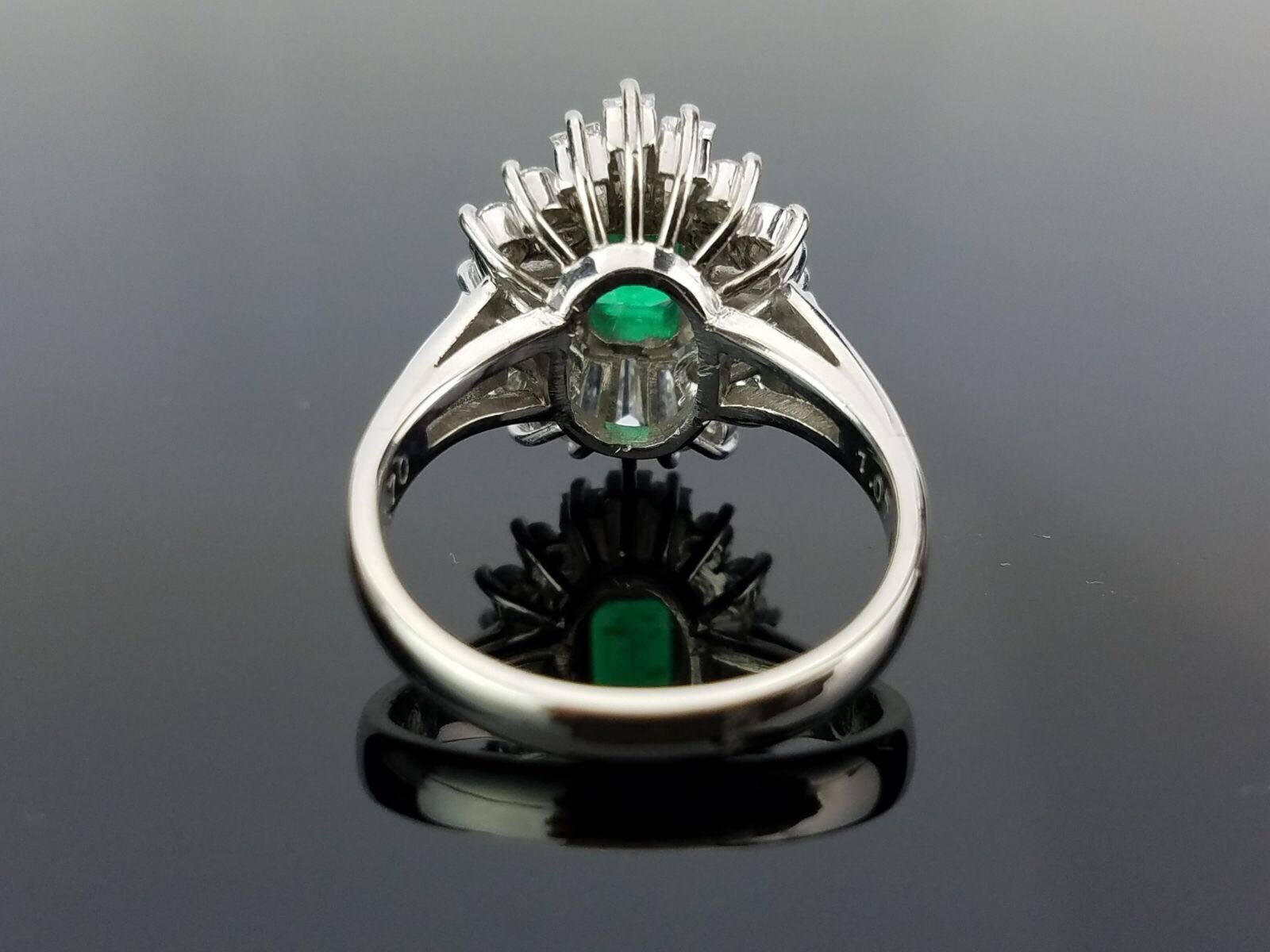 Emerald Cut Colombian Emerald and Diamond Platinum Cocktail Ring