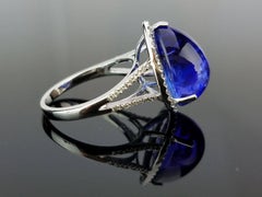 10.9 Carat Pear Cabochon Tanzanite and Diamond Cocktail Ring
