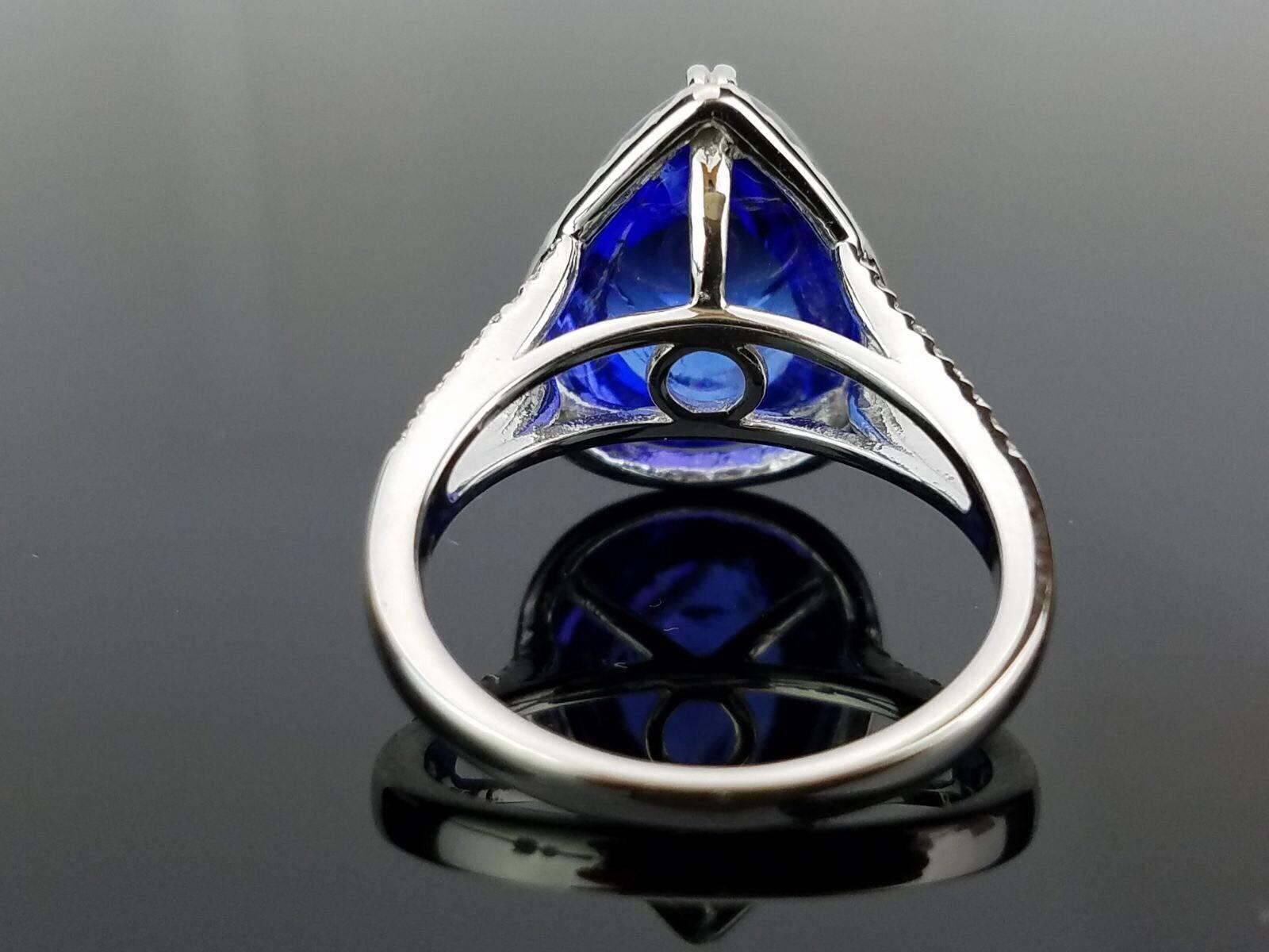 Modern 10.9 Carat Pear Cabochon Tanzanite and Diamond Cocktail Ring For Sale
