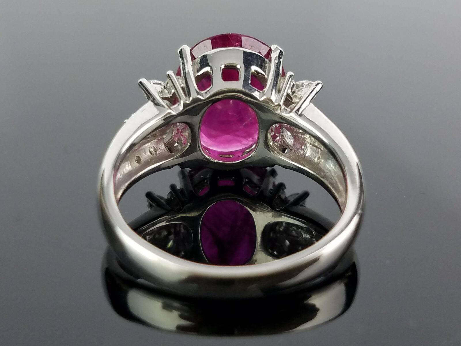 Art Deco 3.12 Carat Burma Ruby and Diamond Cocktail Ring with a Platinum Band