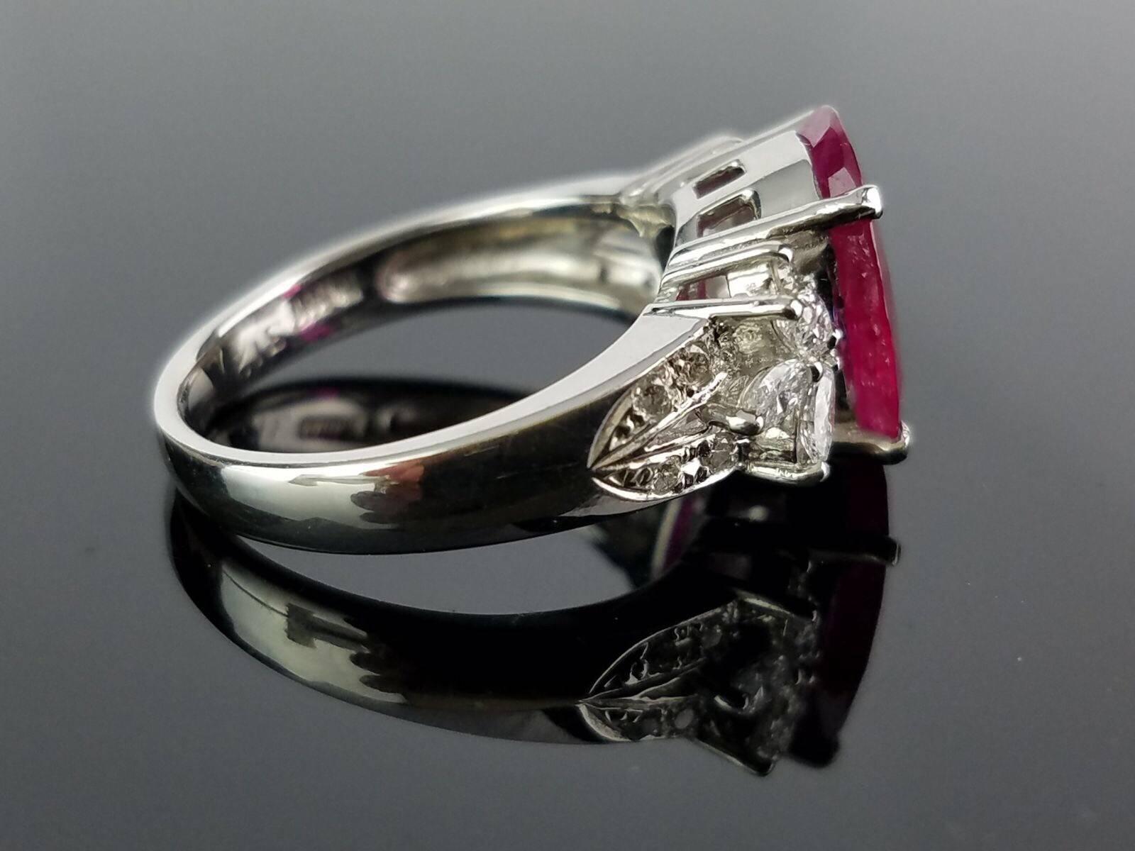 Oval Cut 3.12 Carat Burma Ruby and Diamond Cocktail Ring with a Platinum Band
