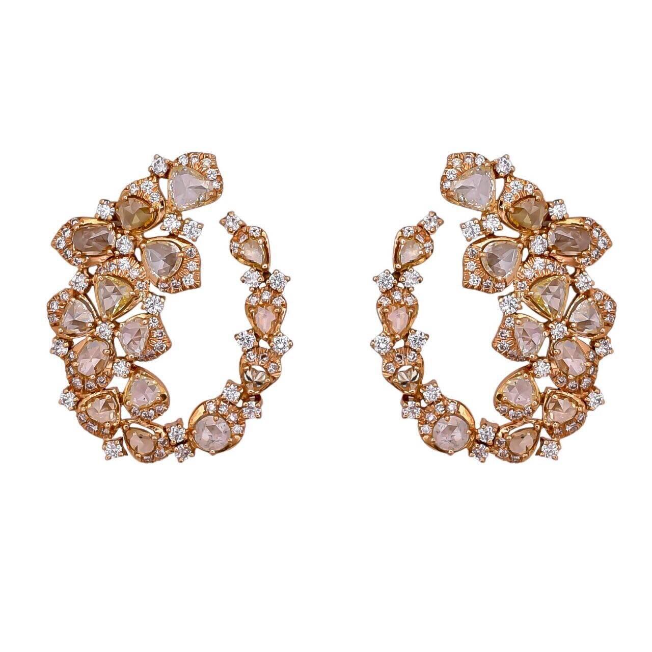 Statement Multicolored Diamond 18 Karat Gold Stud Earrings