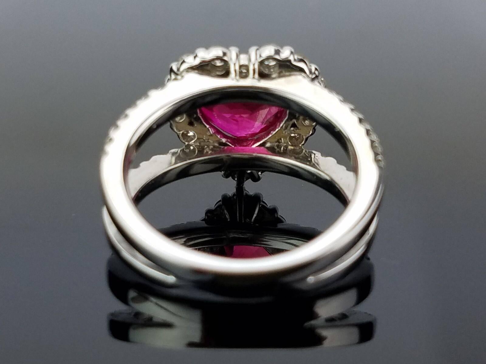 Art Deco GRS Certified 3.02 Carat Burma Ruby and Diamond Cocktail Ring