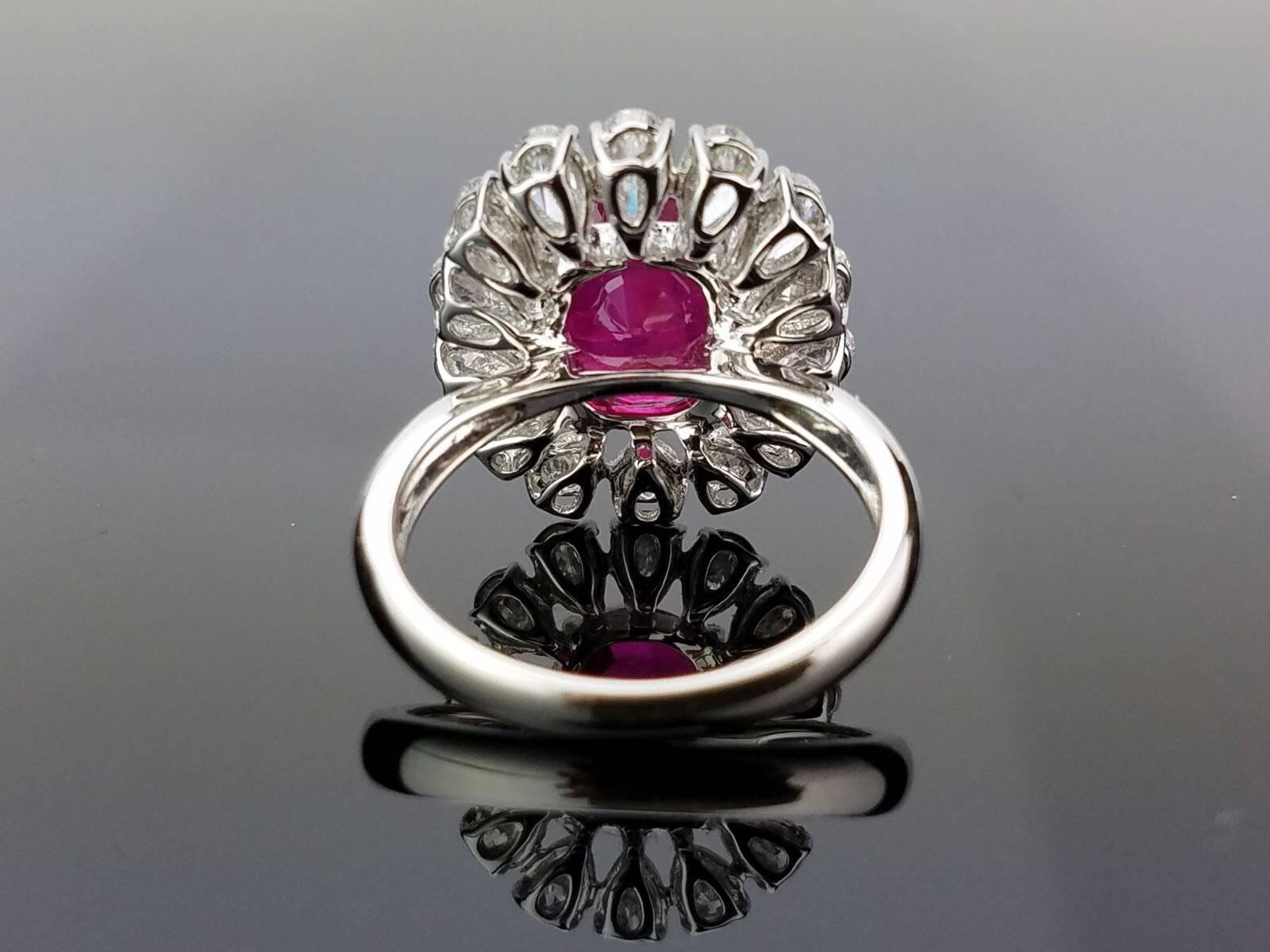 Art Deco GRS Certified 4.10 Carat Burma Ruby and Diamond Cocktail Ring