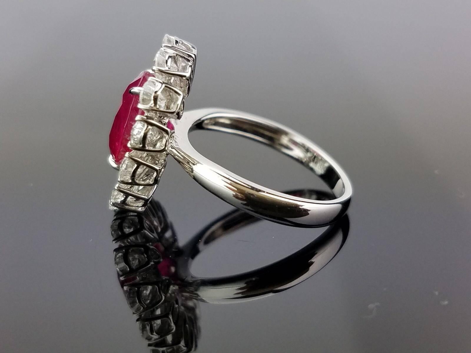 Oval Cut GRS Certified 4.10 Carat Burma Ruby and Diamond Cocktail Ring