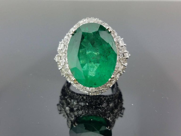 15.79 carat Oval Shape Emerald and Diamond Cocktail Ring at 1stDibs