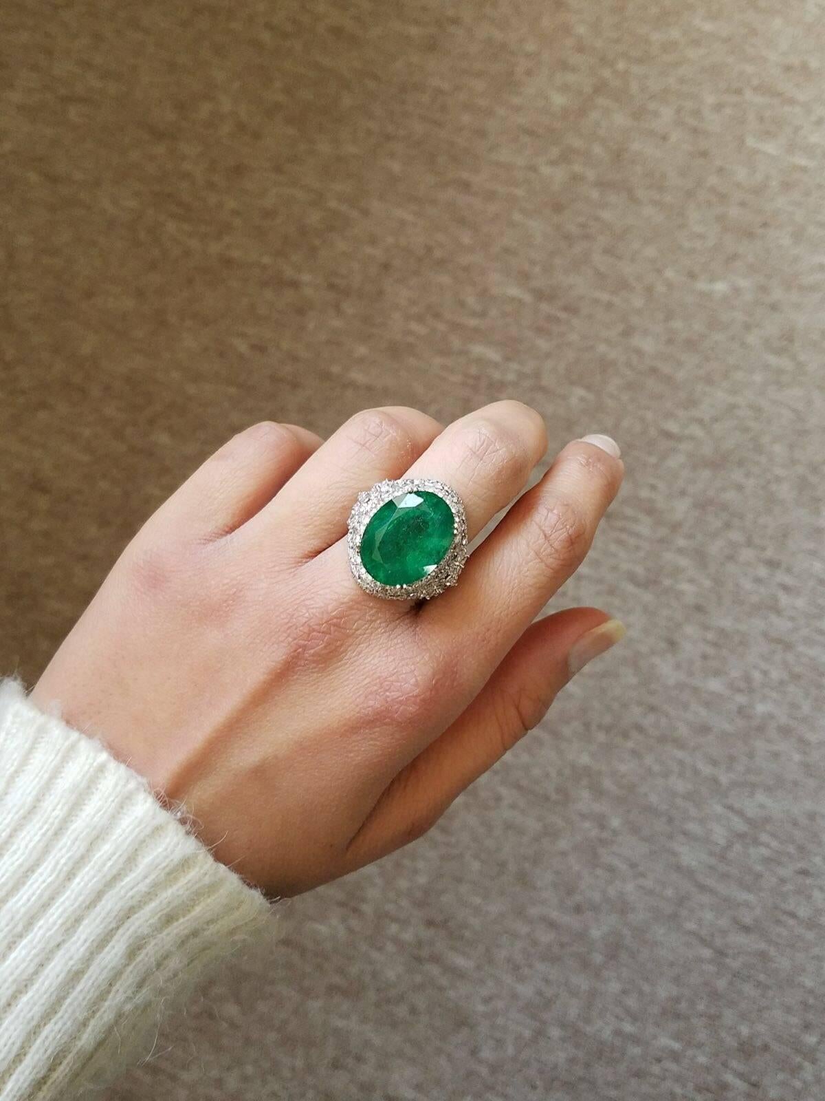 Oval Cut 15.79 carat Oval Shape Emerald and Diamond Cocktail Ring