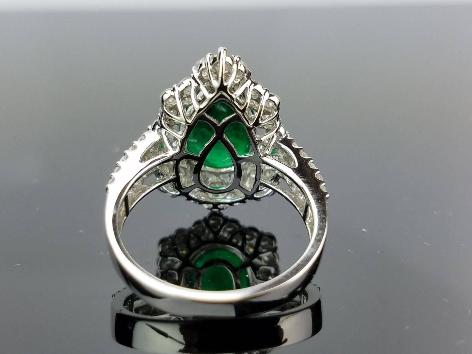 Art Deco 3.36 Carat Pear Shape Emerald and Diamond Cocktail Ring