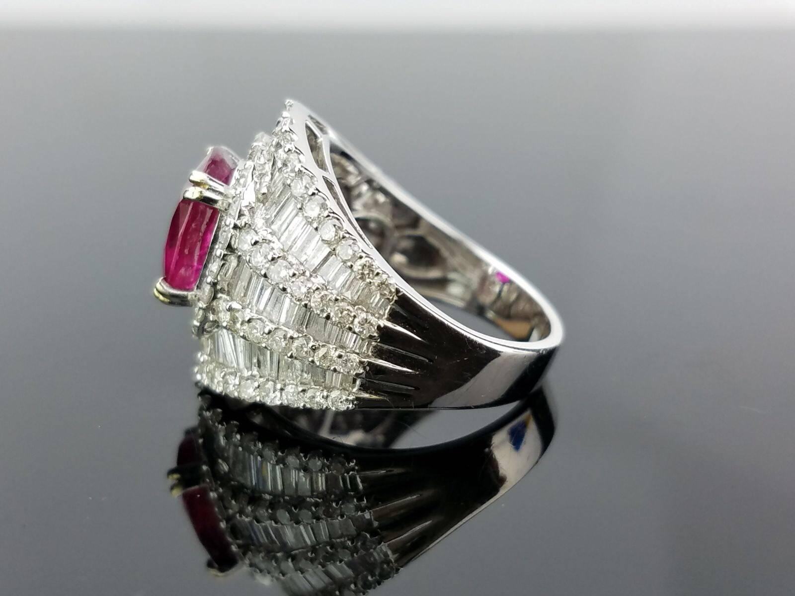 Art Deco 3.58 Carat Oval Ruby and Diamond Cocktail Ring For Sale