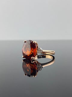 Natural Mandarin Garnet and Diamond Three-Stone Engagement Ring 