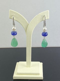Colombian Emerald, Sapphire and Pearl Dangle Earring
