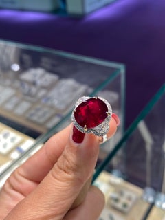 Certified 9.51 Carat Ruby and Diamond Three Stone Engagement Ring