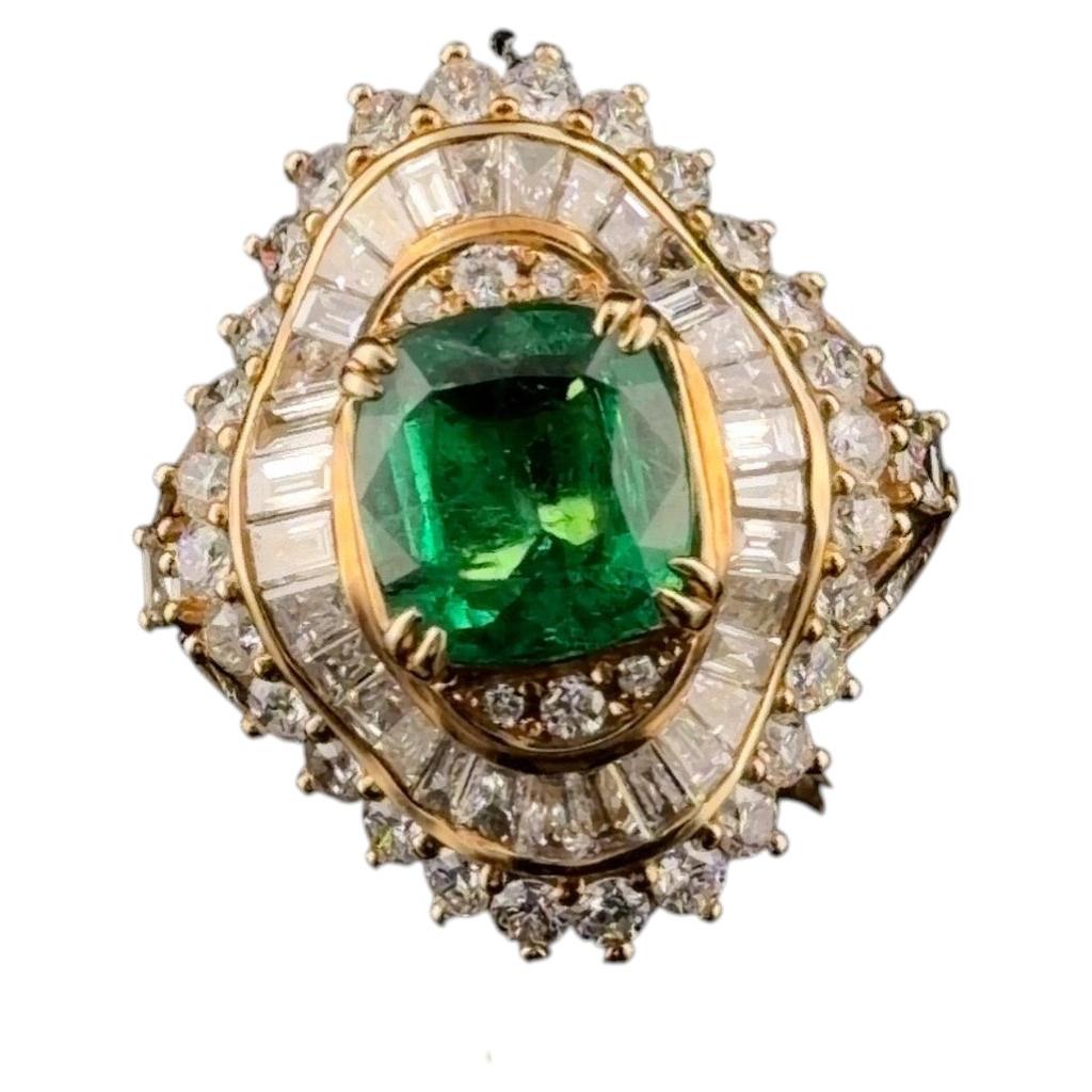 3.83 Carat Cushion Shape Emerald and Diamond Cocktail Ring