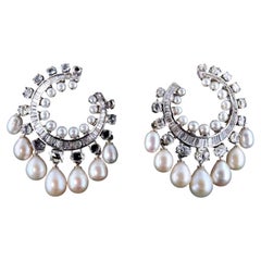 Natural 5.14 Carat Diamond and 30.5 Carat Pearl Earrings
