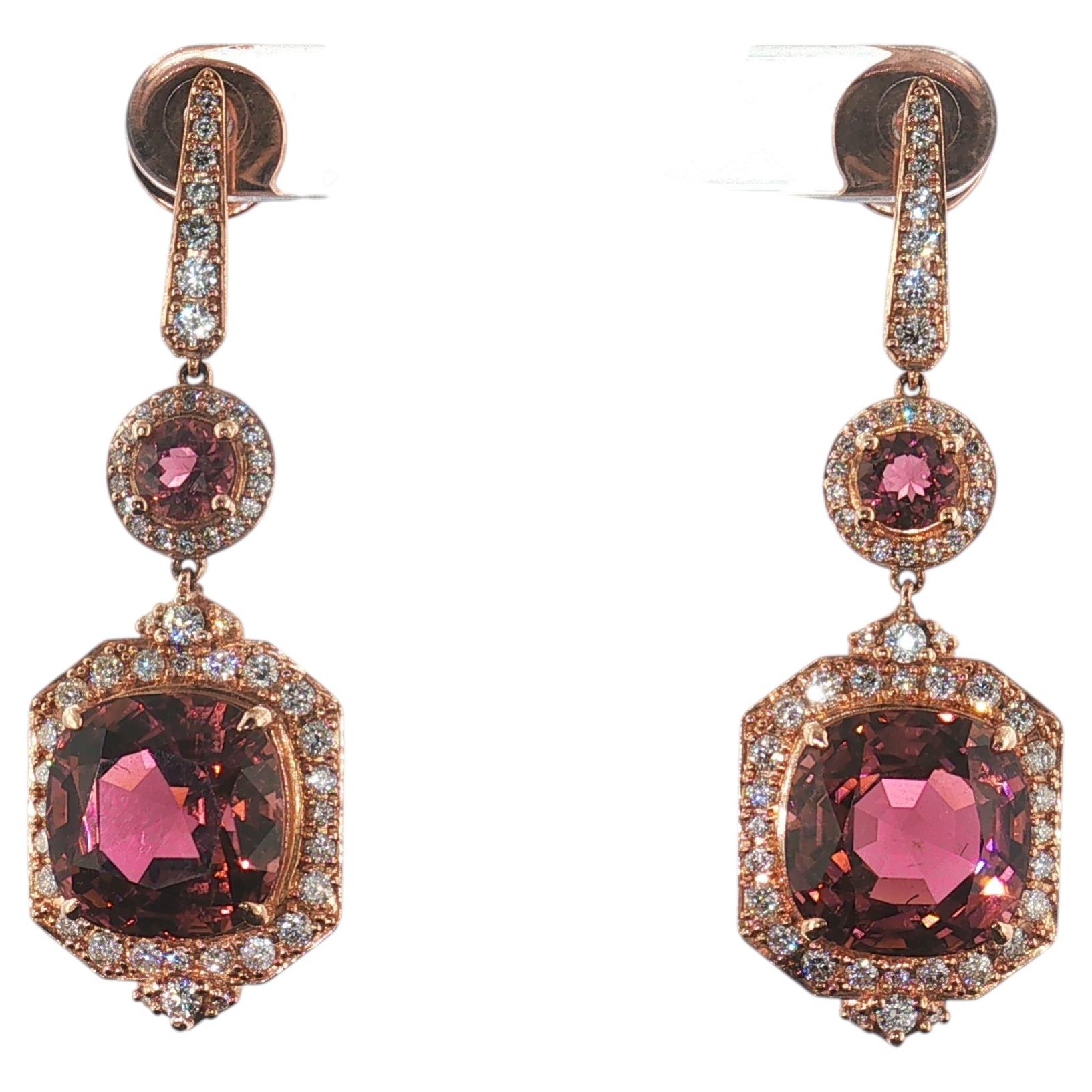 Boucles d'oreilles en or rose 18K certifiées 18.06 carats Tourmaline rose Diamond