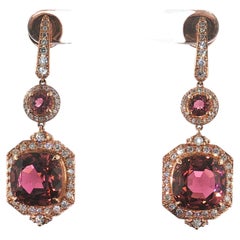 Certified 18.06 Carats Pink Tourmaline Diamond Earrings in 18K Pink Gold