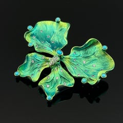 Green and Turquoise Titanium Butterfly Statement Brooch With White Sapphires