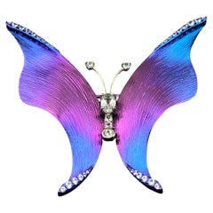 Blue and Purple Titanium Butterfly Brooch with Sparkling Sapphire