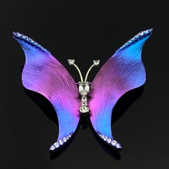 Blue and Purple Titanium Butterfly Brooch with Sparkling Sapphire