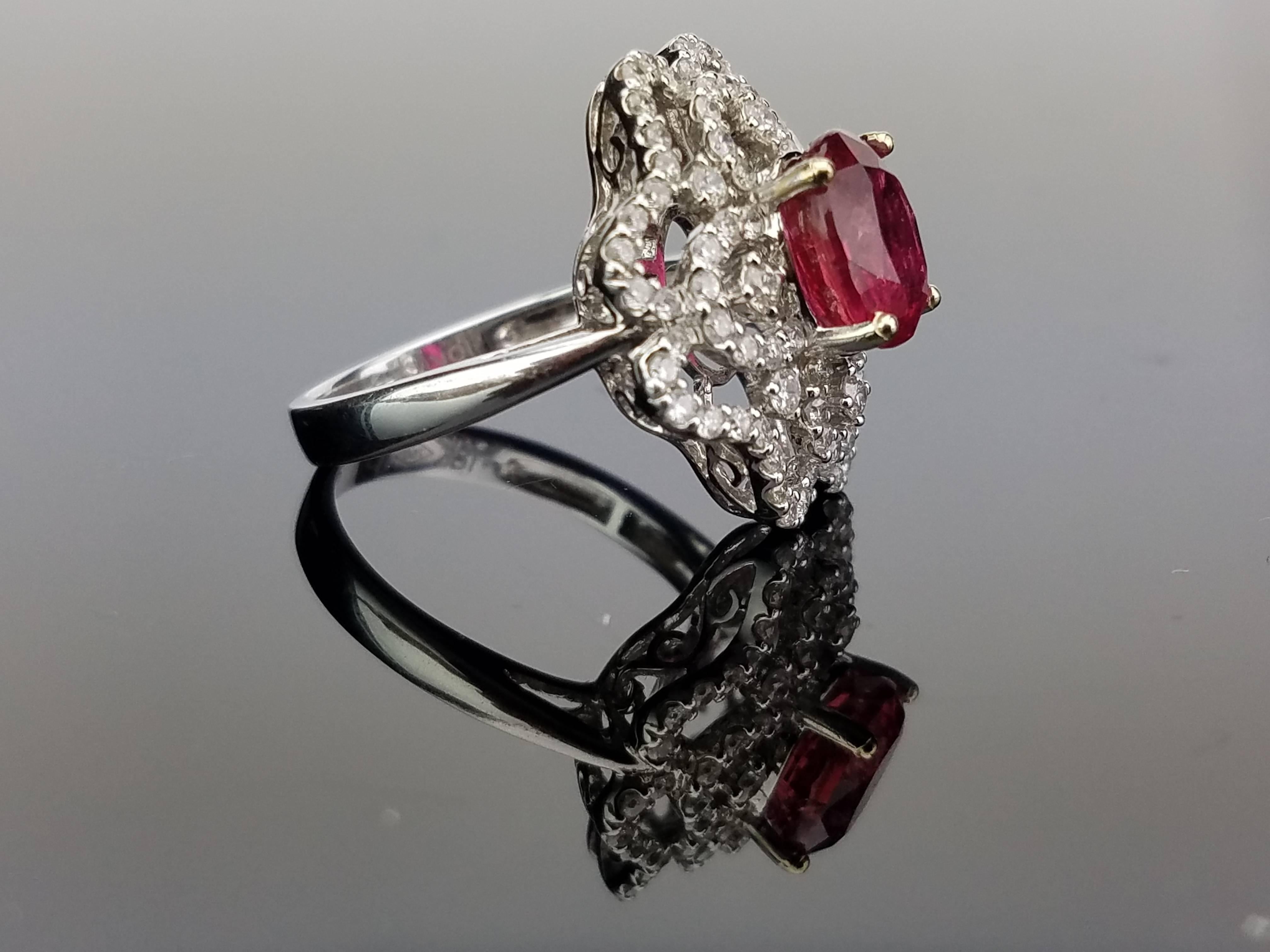 Art Deco Mozambique Ruby and Diamond Cocktail Ring For Sale