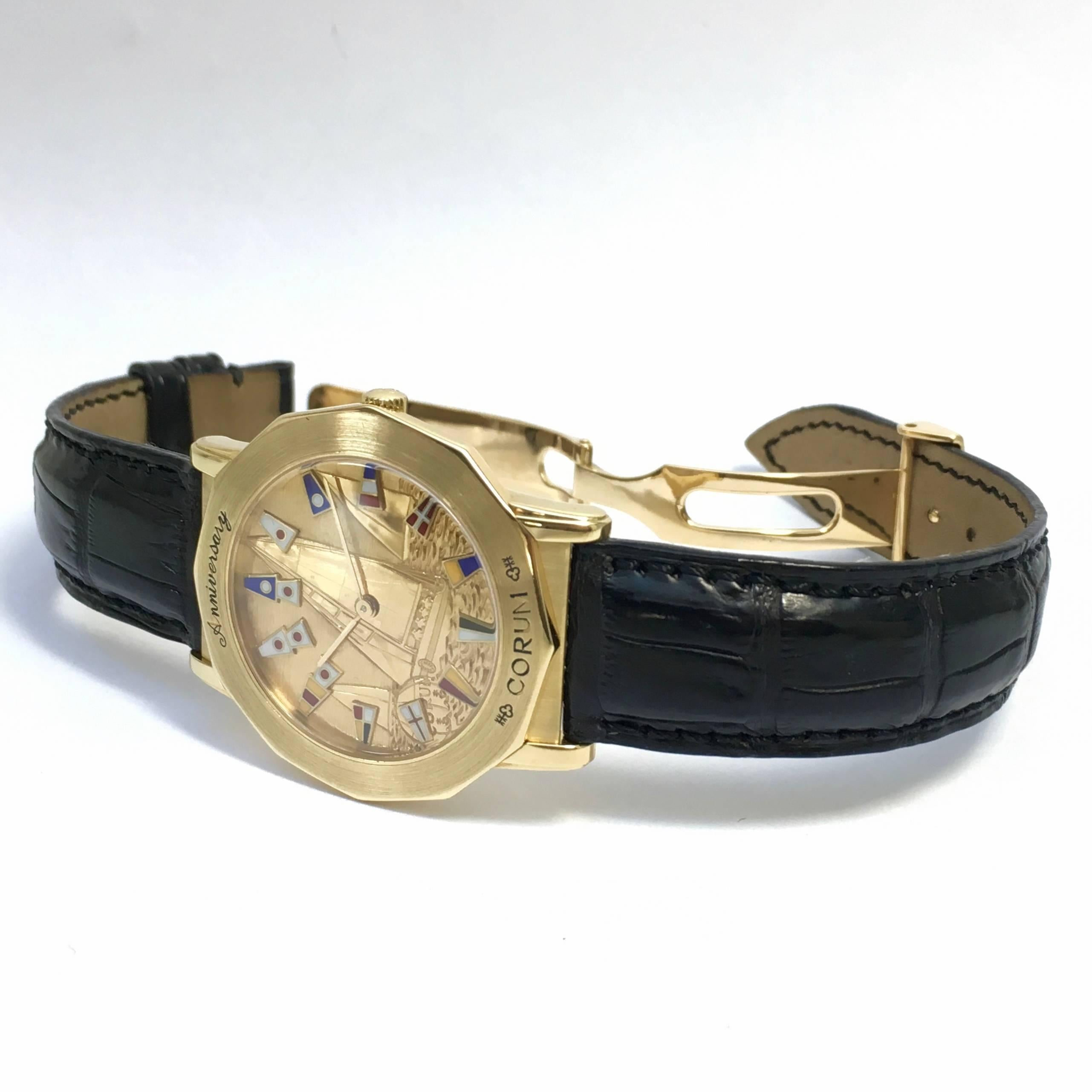 Corum Yellow Gold Admiral's Cup Anniversary Ltd Ed mechanical Wristwatch, 1995 In Excellent Condition In EL Waalre, NL