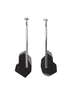 Matar Modern Silver Reflective Sculptural Jet Black Ebony Dangle Earrings