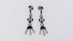Art Deco Platinum Diamond with Onyx Pendant Earrings