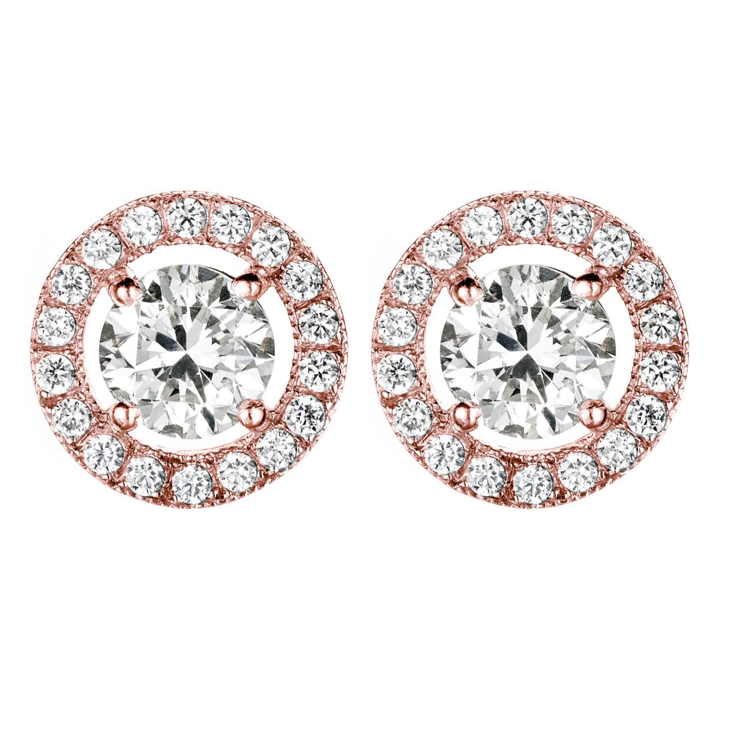 Faustine Circle Pink Gold Diamond Earrings a Pair or 18 Carat Pink Gold Earrings For Sale