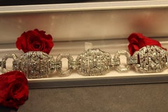 Art Deco Period 1925 domed Platinum and aprox 6ct Old Miner Cut Diamond Bracelet