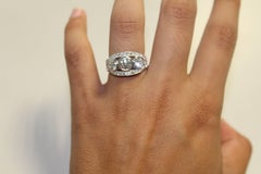 Bacchus Art Déco style Leaf Pattern 3 Diamond Ring designed by Valerie Danenberg