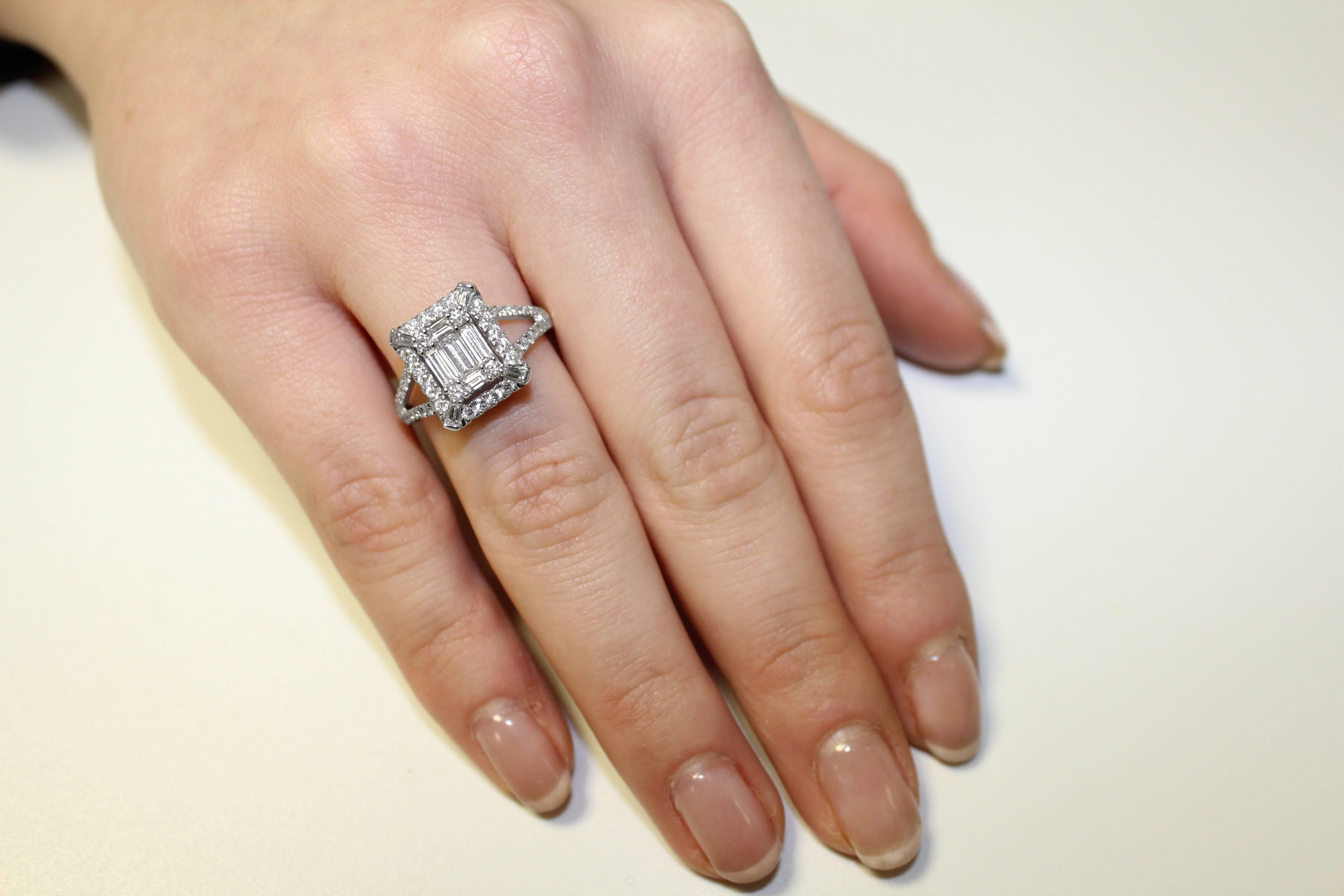 Art Deco Clarence Baguette and Brilliant-Cut Diamond Ring Designed by Valerie Danenberg For Sale