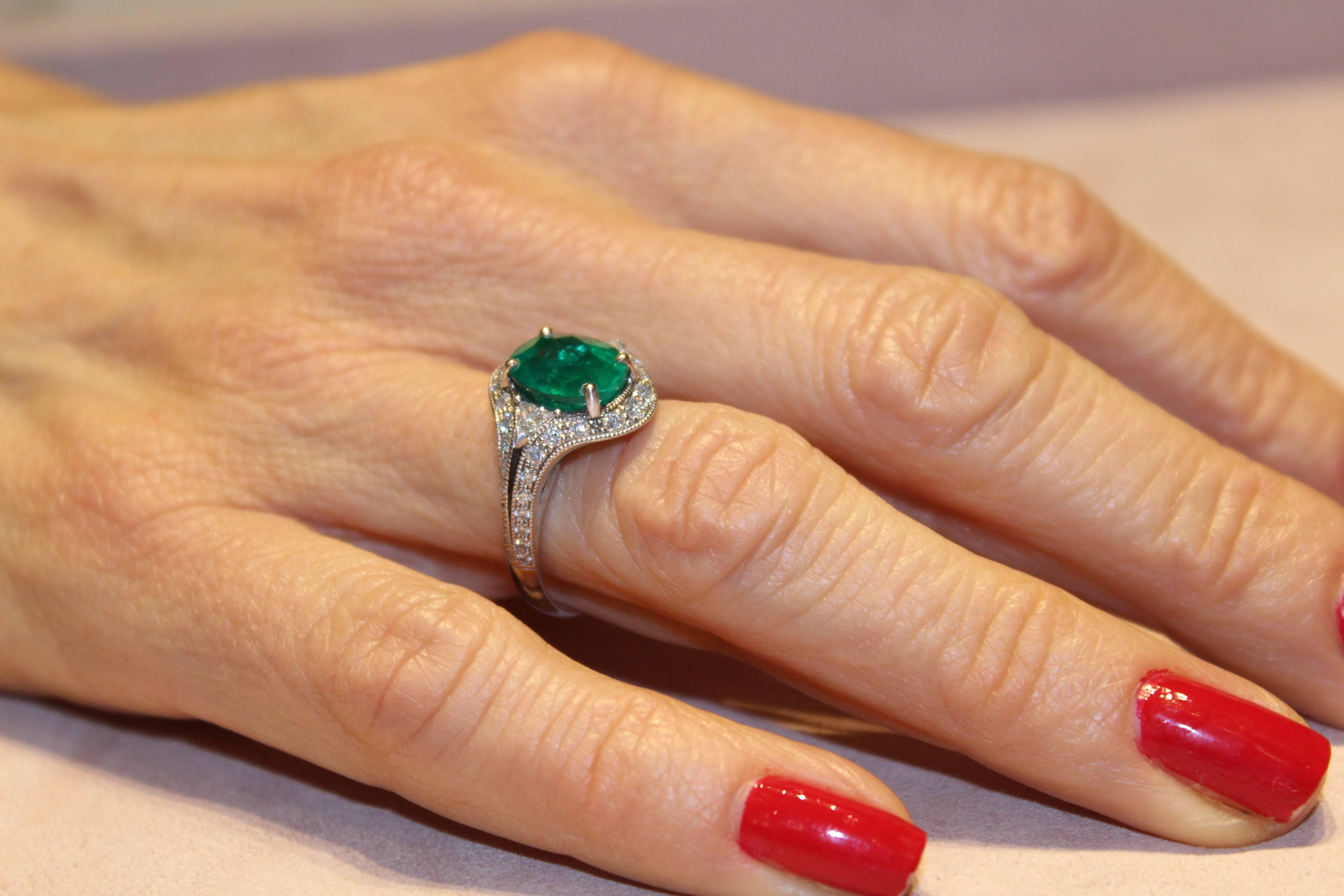 Women's 2.53 Carat Emerald Art Deco Diamond Ring by Valerie Danenberg For Sale