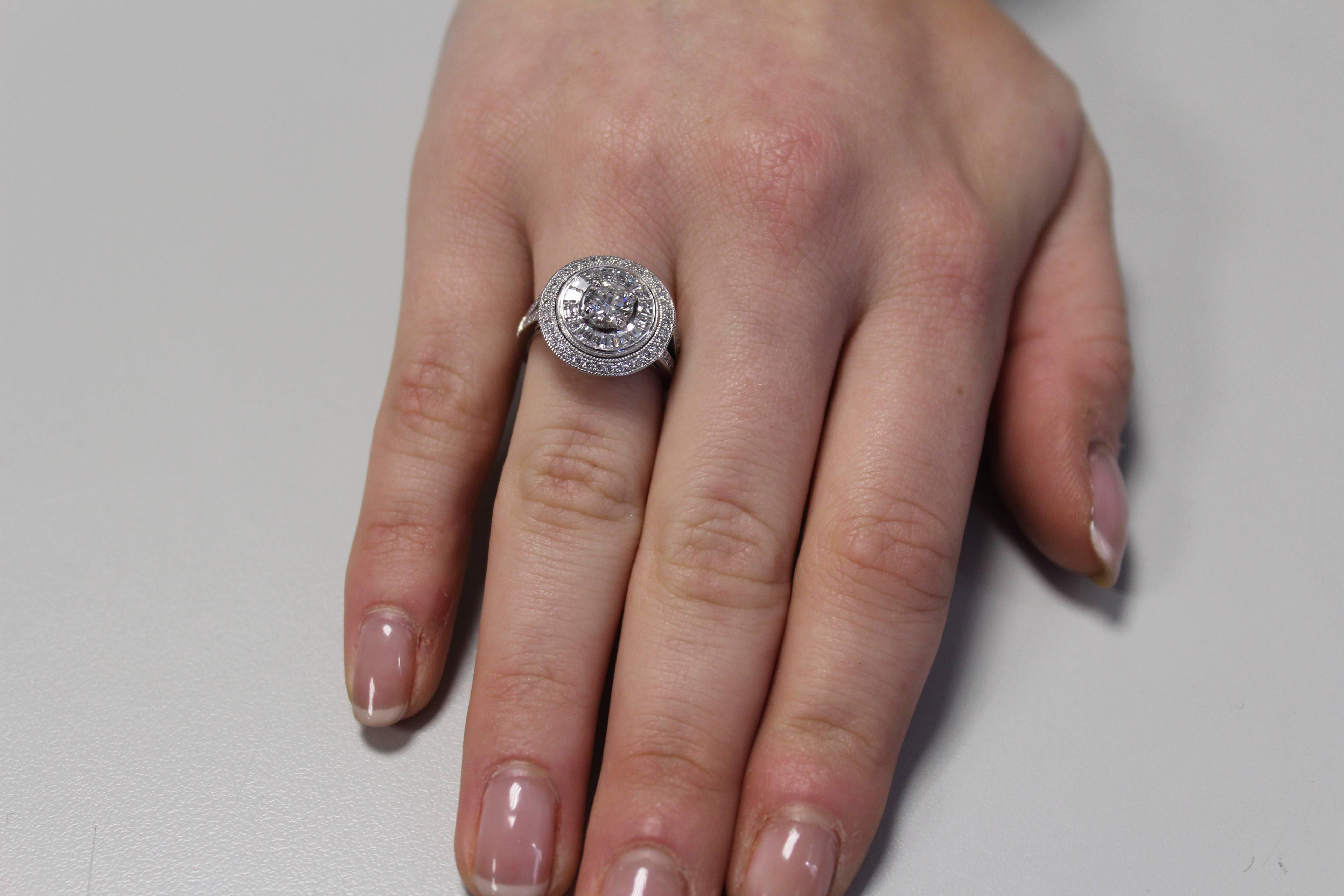 Art Deco 'Victorine' Ring Diamond Set with Calibre Cut Diamonds For Sale